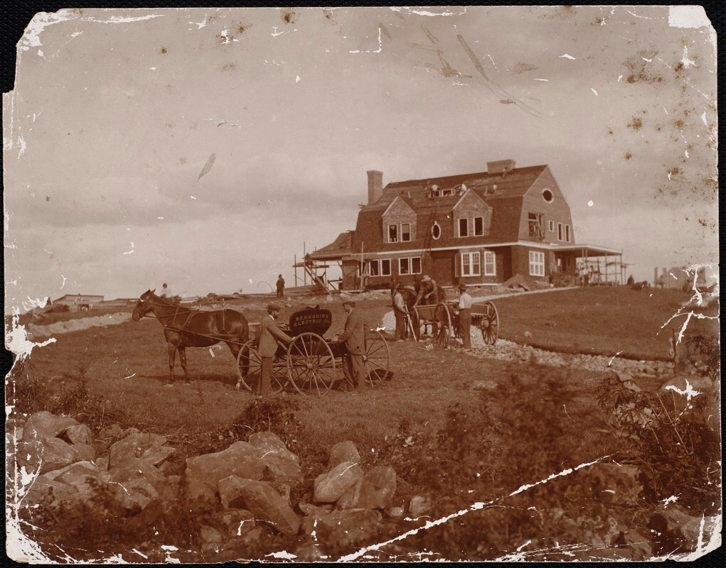 Historical photo of the construction of William C. Whitney's October Mountain hunting lodge. the Antlers.